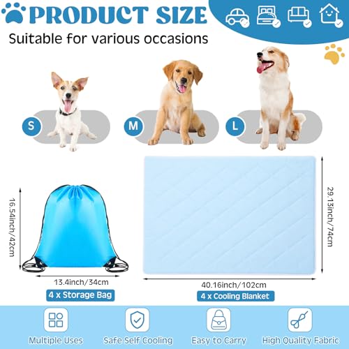 Hillsuren 4 Pack Dog Cooling Mat 29" x 40", Washable Cooling Pad for Dogs & Cats, Foldable Pet Self-cooling Blanket for Crate Sofa Floor Car, Breathable for Indoor Outdoor Summer Use with Storage Bags — view 2