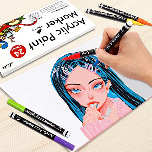 Acrylic Paint Markers, 24 Colors Lelix Permanent Acrylic Paint Pens For Rock, Glass Painting, Ceramic, Wood, Canvas, Fabric, Photo Album, Diy Craft Projects, Medium Point #TOP4