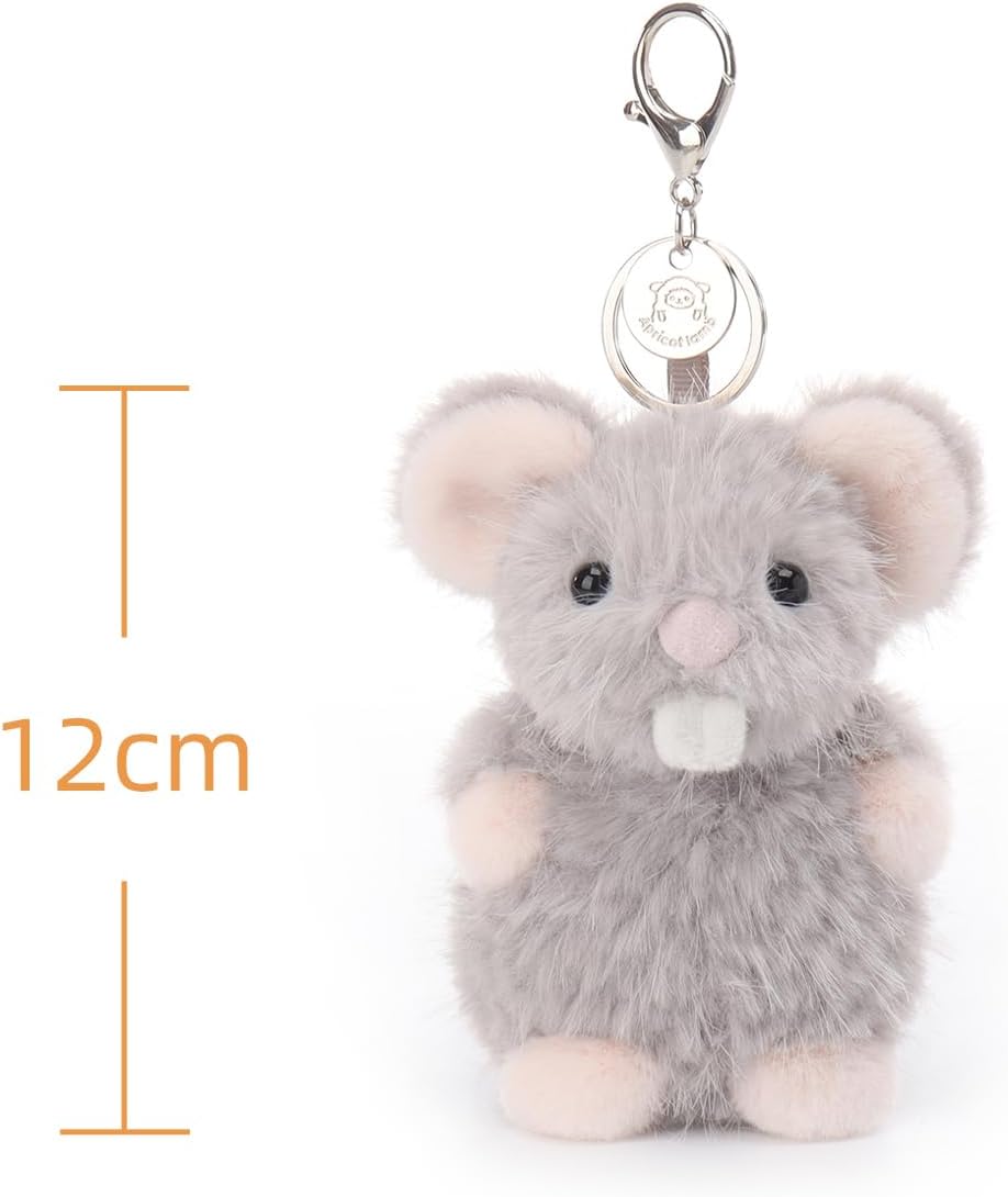 Apricot Lamb Gray Rat Mouse Cute Keychain, Soft Stuffed Plush Toy Keyring for Kids' Backpack, Purse, 4.7 Inches - Image 6