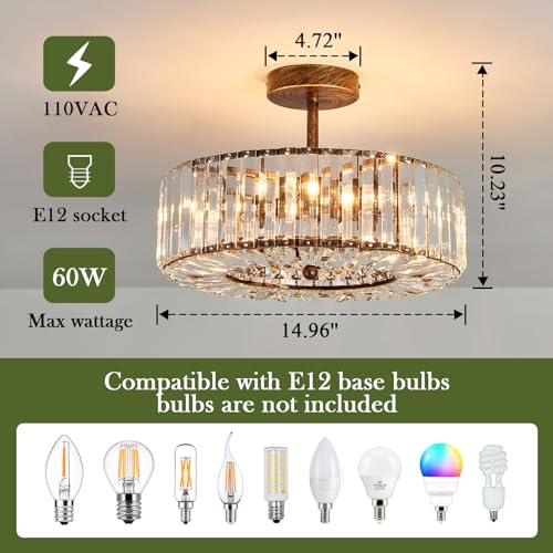Image of Piepooye 4 Lights Modern Crystal Chandelier Oil Rubbed Bronze Round Semi Flush Mount Ceiling Light Fixture Farmhouse Chandelier for Dinning Room Living Room Bedroom Hallway Entryway Kitchen