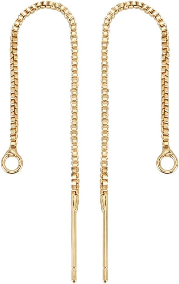 PH PandaHall 20 Pairs/40Pcs Ear Threads Gold Plated Brass Threader Earrings with Open Loop Long Chain Earrings Drop Earring Threader Findings for Earring Making DIY Jewelry Craft