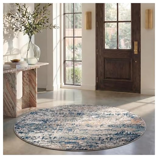 SAFAVIEH Madison Collection 5' Round Grey/Blue MAD460K Modern Abstract Non-Shedding Dining Room Entryway Foyer Living Room Bedroom Area Rug