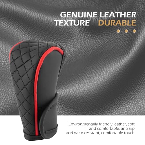 Zikefest Car Gear Shift Cover, Leather Shifter Cover, Gear Shift Knob Cover for Shift Lever Protection, Universal Car Gear Shift Cover, Car Decoration Accessories (Black-Red) - Thumbnail 3