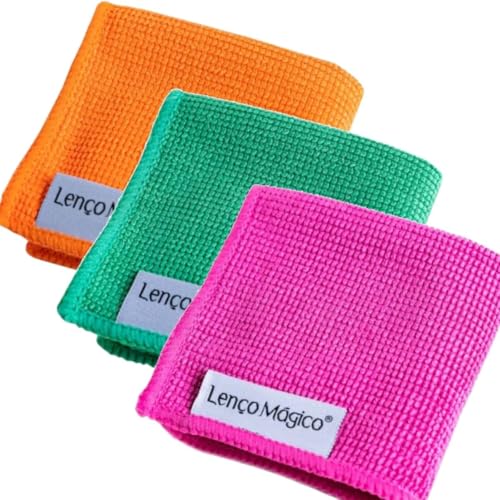 Lenço Mágico - Kit 3 Lenço Premium 15x15cm Original Microfibra Limpa Óculos Celular Câmera Flanela Maior Absorção Maciez Lavável (Variadas)