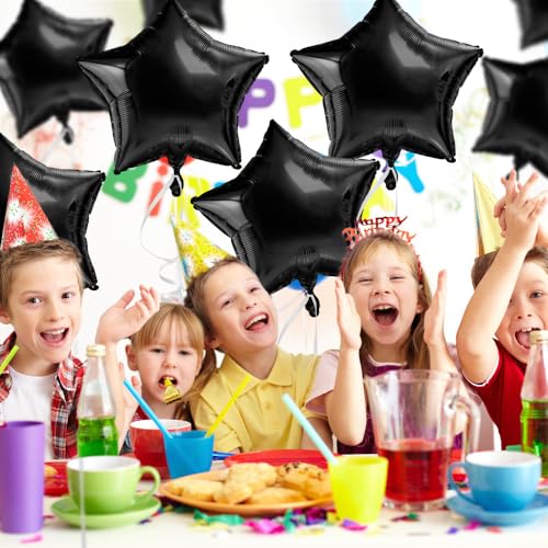Image of Star Balloons, 18 Inch Foil, 10 PCS Black, Decorative-Balloons, General Celebration, Adult, Unisex Adult, Unisex, Star, Aluminum, 18 inches, Aluminum Foil, Sturdy, Reusable
