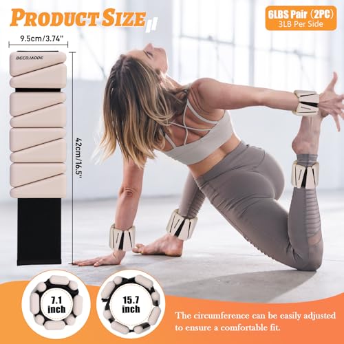 Image of BECOJADDE Ankle Weights Set of 2 (1 lb /2 lb /3 lb Each) Adjustable Wrist Weights for Women Men Wearable Arm Leg Weight for Pilates, Running, Walking, Workout, Yoga