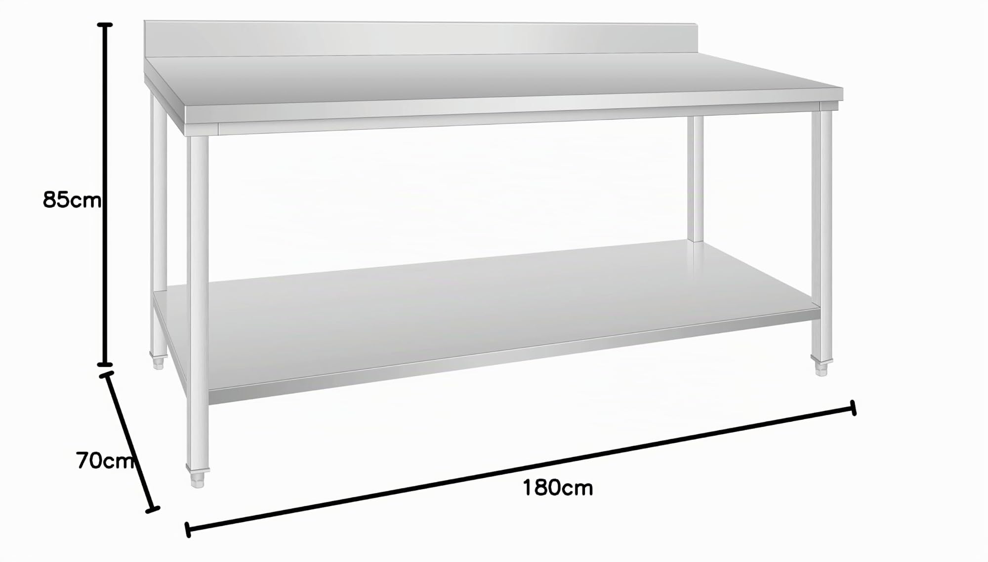 METRO Professional Tavolo da lavoro con alzatina GWTS4187B, acciaio inox, 180 x 70 x 85 cm, 2 ripiani, argento, ideale per ristoranti