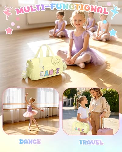 Image of Glitter Dance Ballet Bag Small Cheer Duffle Travel Bag with Bow Decoration