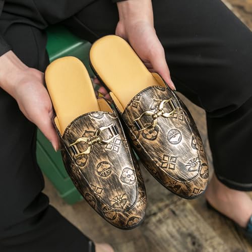 Mens Retro Printed Backless Slip-On Horsebit Fashion Smoking Slippers Lightweight Non-Slip Casual Loafers Luxury Dress Wedding Party Prom Shoes4