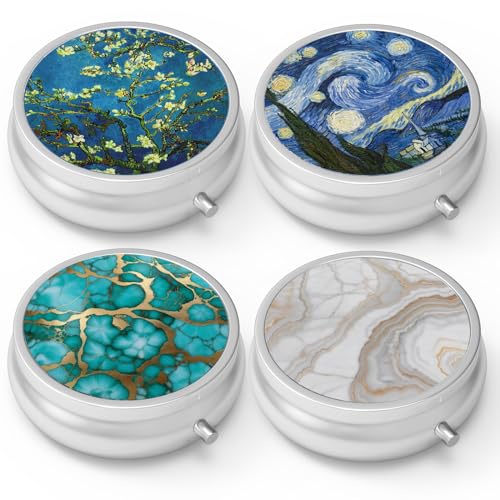 Image of Pill Box 3 Compartment Medicine Pill Case,Portable Pill Box for Pocket or Purse Pill Box Decorative Metal Medicine Vitamin Organizer Unique Gift(4PCS)