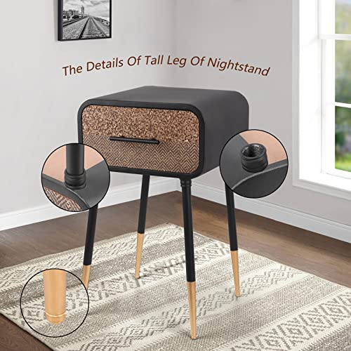 Onespruce Black Nightstand With Drawer For Bedroom, Bedroom Side Table With Storage, Black Metal End Tables Living Room, Easy To Install #TOP3
