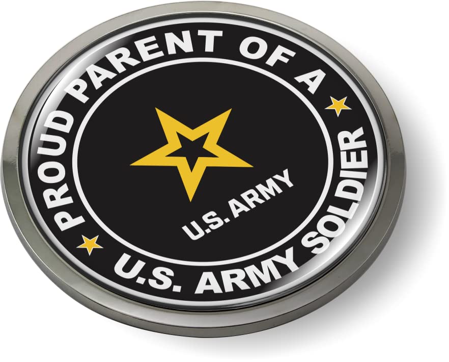 Image of Proud Parent of a U.S. Army Soldier CAR Emblem Badge Chrome Plastic Bezel | Official U.S. Army Licensed Product, 3D Domed, Sticker, made by BestLicensePlateFrames