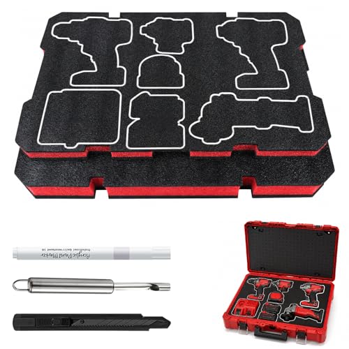 2-Pack Foam Inserts for Milwaukee Packout 48-22-8424 Customizable Polyethylene Tool Box Foam for Hard Case Storage Shadow Board ToolBox Organizer Sheet with Marking and Cutting Tools