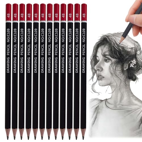 PAVIKE 書き方鉛筆 4b 書きやすい 12本セット 太芯 硬筆書写用かきかた鉛筆 デッサン用鉛筆丈夫で芯が折れにくい 六角軸 絵画 スケッチ 描画 学生や専門家のためのアーティスト鉛筆に最適