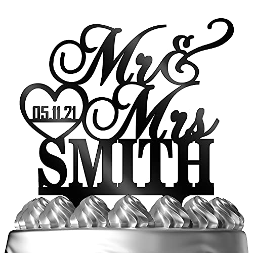 Wedding Cake Toppers, Personalized Mr & Mrs Heart, Custom Wedding Date & Last Name To Be Bride & Groom | Solid Color Cake Toppers, Wedding Party Decor, Wedding Cake Decoration, Engagement Decoration