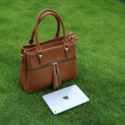 Image of KKXIU Women Satchel Bags Handle Shoulder Handbags and Purses Pockets Zipper Leather Crossbody Bags