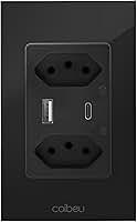 Interruptor Inteligente zigbee, Interruptor Smart Sem Fio Doméstico Multifuncional, Controle Remoto de Eletrodomésticos Por Celulares, Controle Por Voz, com neutro (2 tomada 2 usb, Preto)