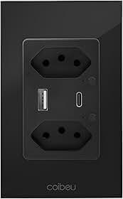 Interruptor Inteligente zigbee, Interruptor Smart Sem Fio Doméstico Multifuncional, Controle Remoto de Eletrodomésticos Por Celulares, Controle Por Voz, com neutro (2 tomada 2 usb, Preto)