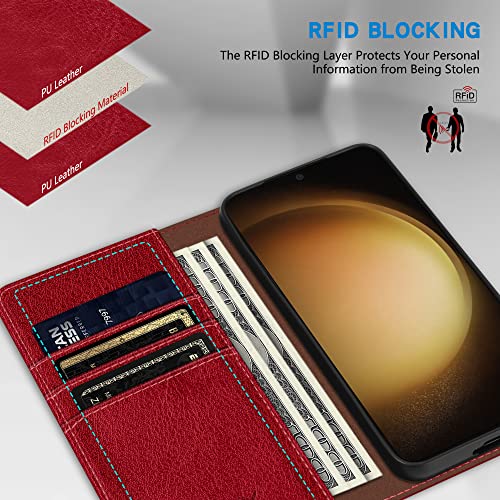 Image of ZZXX for Samsung Galaxy S23 Wallet Case Strong Magnetic 6.1 inch,Red