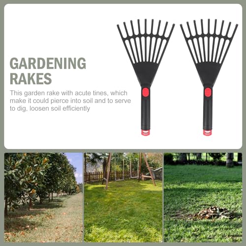 Juego de 2 rastrillos plásticos para jardín pequeños miniatura 7