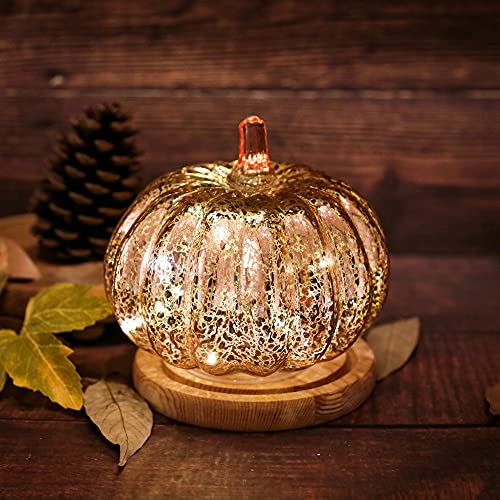 Image of Romingo Mercury Glass Pumpkin Light with Timer for Halloween Pumpkin Decorations Fall and Thanksgiving Decor,Rose Gold, 5.5 inches