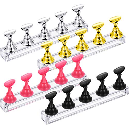 4 Sets Acrylic Nail Display Stands Magnetic Nail Practice Stand Nail Tips Holders for False Nail Tip Manicure Tool, 4 Colors