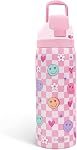Bouteille d'eau en acier inoxydable floral, Isolée sous vide, Bouton poussoir, 32 oz, Cadeaux pour les femmes Filles Amis Adolescents Noël