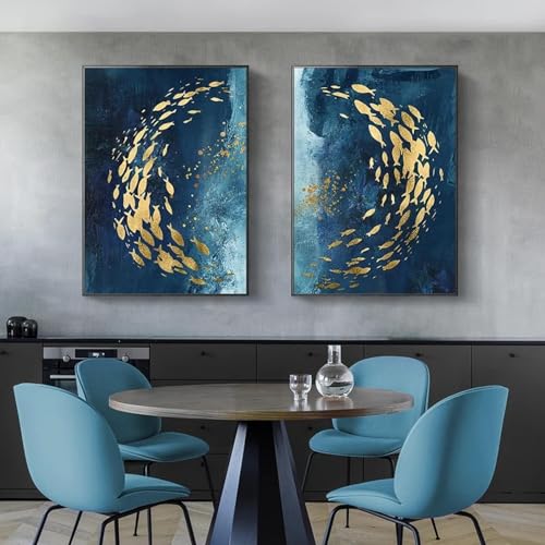 Peinture sur toile poisson doré nordique au design épuré