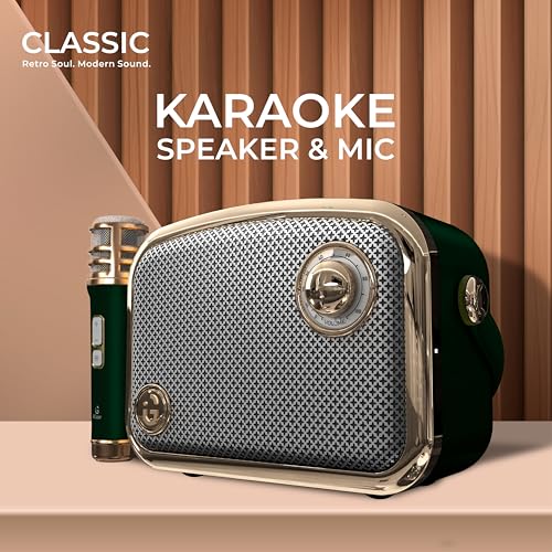 Image of iGear Classic Retro Bluetooth Speaker with Wireless Mic | 50W Powerful Sound, 2500mAh Battery, Bluetooth 5.3, MP3 Player, AUX | Portable Karaoke Speaker for Home, Parties (Green)