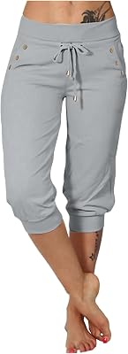 Leggings for Women UK Womens Capris Tapered Pants Casual Summer Yoga Workout Bottom Cropped Pants Pockets, Elastic Waist and Cuff Trousers My Order Sale Clearance