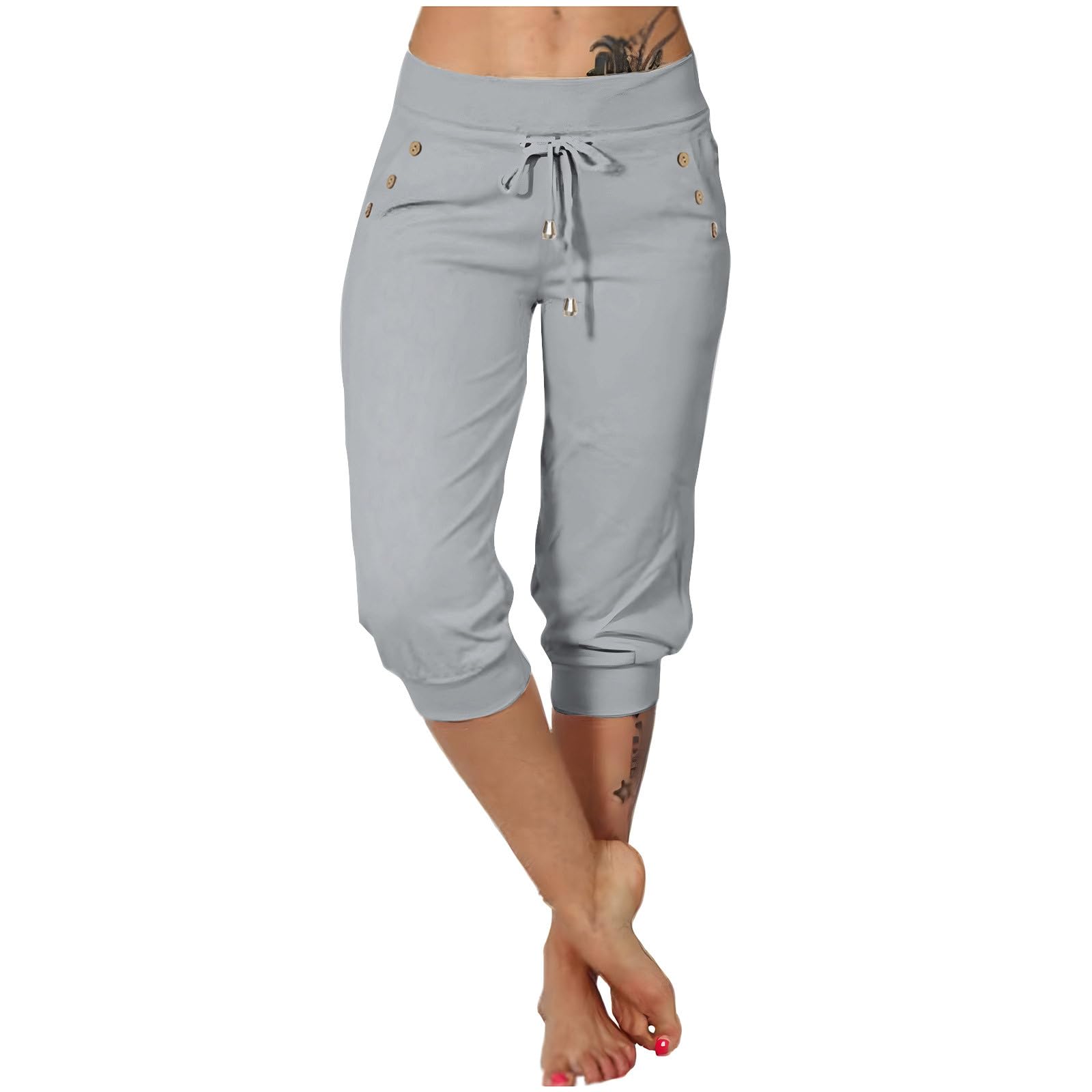 Capris Pants for Women 2026 Sweatpant Cropped Jogger Running Pants Lounge Loose Fit Drawstring Waist with Side Pockets — view 9