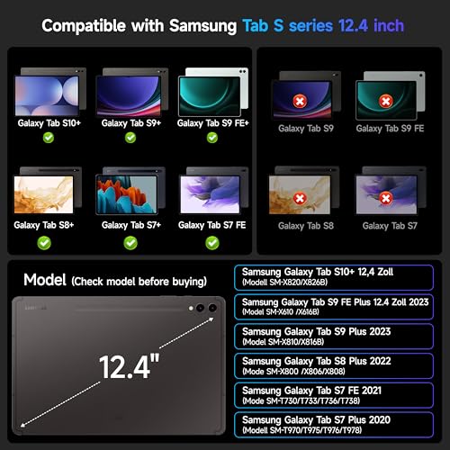 HOU Keyboard for Samsung Galaxy Tab S10+ Plus/S9+ Plus/S9 FE+ Plus/S8+ Plus/S7+ Plus/S7 FE 12.4