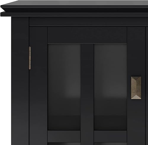 Miniatura 6 de SIMPLIHOME Armario de madera maciza artesanal de 30 pulgadas de ancho contemporáneo de almacenamiento bajo en negro, para sala de estar, entrada y