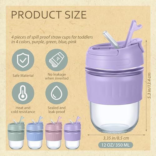 Image of KHOLAD Reusable Glass Coffee & Juice Mug Shaker with Lid & Straw Pack of 1, Thick Glass Tumbler 350ml, Anti-Slip Silicone Band, Leak-Proof Travel Cup Sipper Bottle for Hot & Cold Drinks (Small Shake)