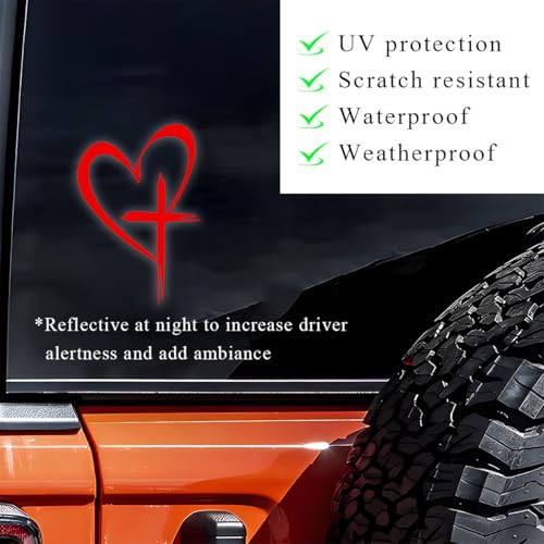 Image of DXNQ Love Cross Sticker Decal, Faith Hope Love Heart Cross Stickers Car Bumper Decals, 8.7''x6'' Vinyl Decoration Stickers for Car Window Wall Laptop Notebook, Car Accessories (Red)
