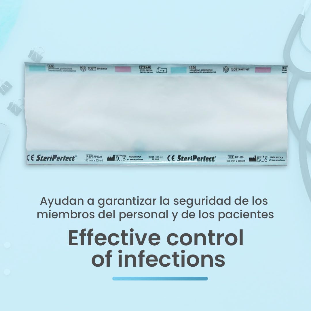 Rotolo sterilizzazione per autoclave sterilizzatore, carta di grado medico resistente per sterilizzare strumenti dentali, manicure e pedicure, parrucchiere, ospedali ecc. (10cm x 200m)
