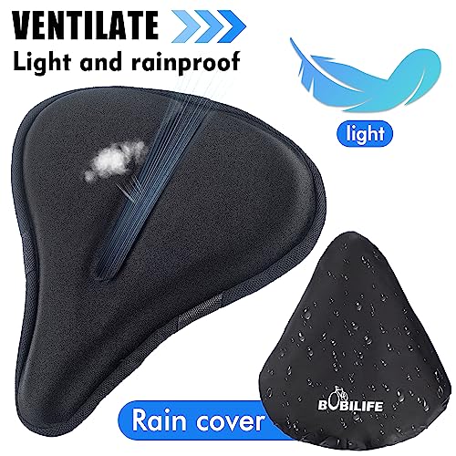Thick & Wide Gel Bike Seat Cushion Cover Pad with Rainproof Cover - Comfortable Silicone Gel Memory Foam Bicycle Saddle Seat Cushion Cover Pad with UV Protection Waterproof Cover (XL (12" W x 13" L))