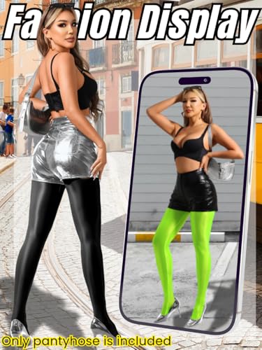 Image of ChiaoLezhee Sexy Shiny Tights, Sheer High-Waisted, Suspender Pantyhose For Women Rave Party Outfits Leggings Pants Exotic