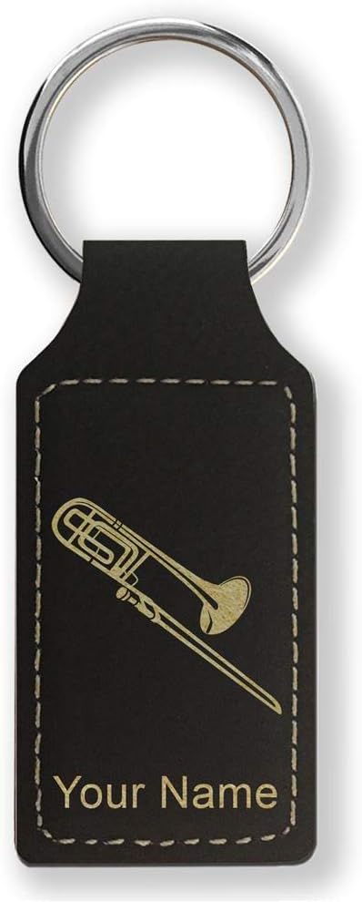 Rectangle Keychain, Trombone, Personalized Engraving Included