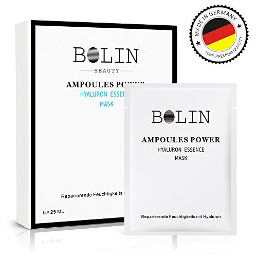 BOLIN Moisturizing Rich Collagen & Hyaluronic Acid Facial Mask 0.9FL.OZ.x 5 Pieces individually packaged bundle 100% cotton Cupra sheet, Anti Aging,Soothing, Deep Hydration,Made in Germany