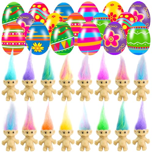 Holydeck 24 PCS Prefilled Easter Eggs with Mini Toys Inside Vintage Lucky Dolls Action Figures for Kids Boys Girls Easter Basket Stuffers Party Favors Easter Egg Hunt