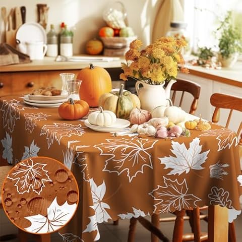 Whimsio Autumn Pumpkin Leaves Tablecloth Cover