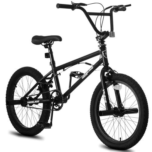LSBIKE 20 Inch BMX Bike Freestyle BMX Bicycle with Black Steel Frame 360 Rotatable Handlebar Front & Rear Pegs Aluminium Rims Dual Brakes for Teens & Adults (Black)