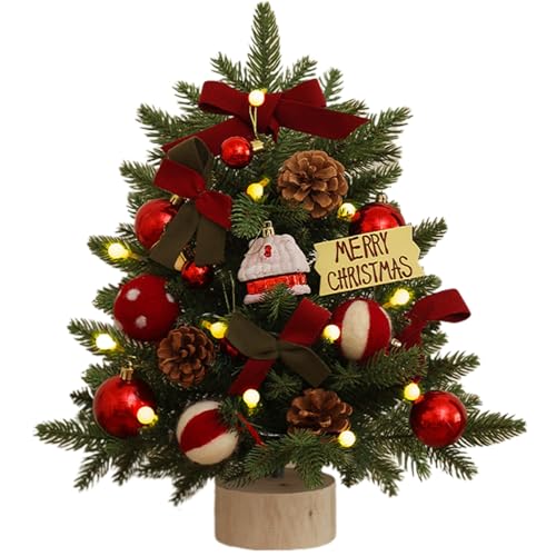 Pequeño árbol de Navidad de 45 cm mini árbol decorado con luces led y bolas navideñas 3