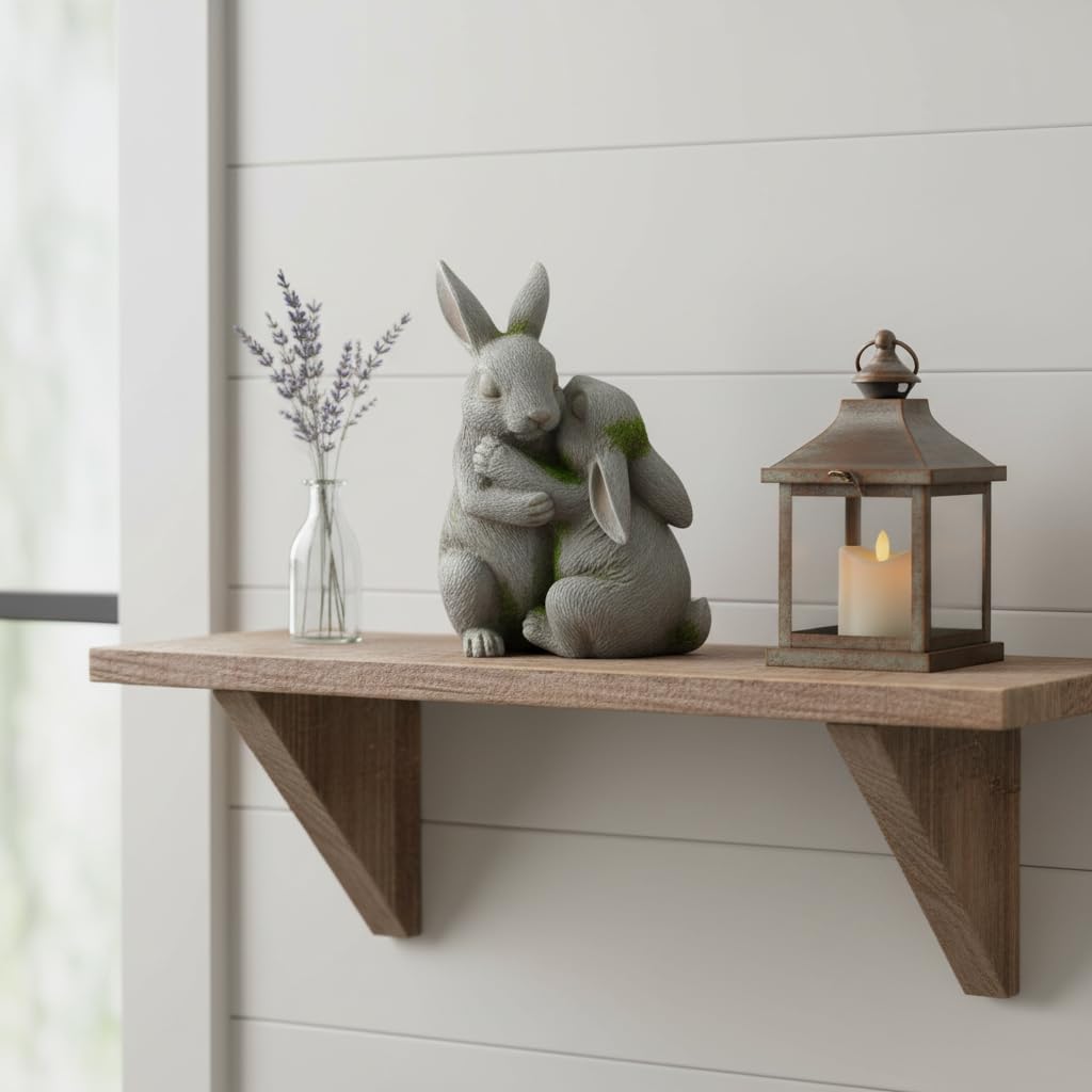 Comfy Hour 6" Gray Embracing Rabbits Figurine Style, Rustic Antique Vintage Home Decor Statue, Bunny Sculpture for Garden and Mantel Display