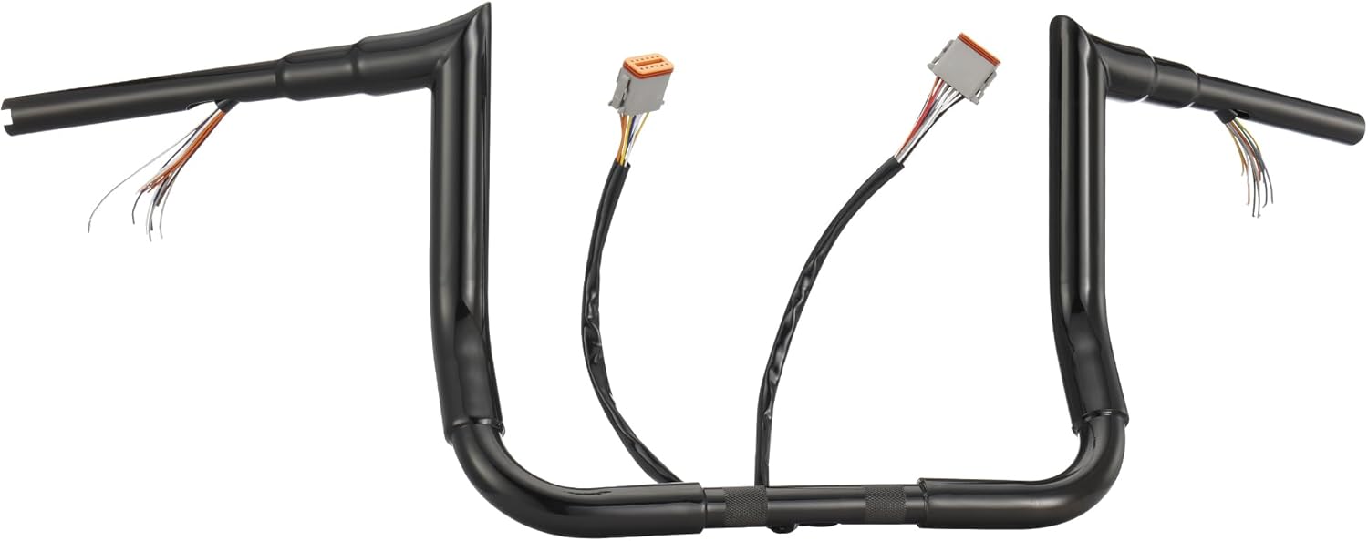 MoKitDora Street Electra Glide Prewired Handlebar 10" Rise 1-1/2" Fat Ape Hanger Bagger Meathook Bars for Harley 1996-2006 Ultra Classic FLHX FLHT, Black