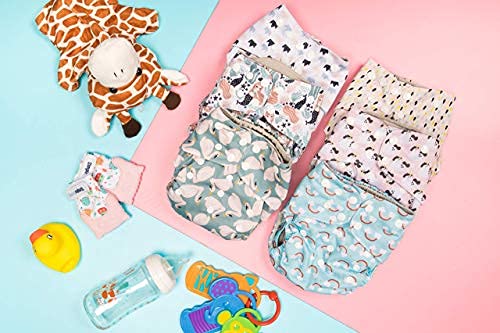 Simple Being Reusable Cloth Diapers- Double Gusset, One Size Adjustable, Washable Soft Absorbent, Waterproof Cover, Eco-Friendly Unisex Baby Girl Boy, Six 4-Layers Microfiber Inserts (Whimsical) #TOP4