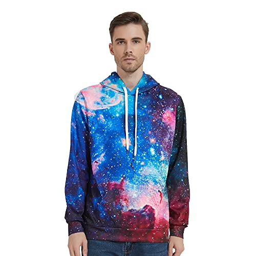 Newcosplay Unisex 3D Graphic Hoodies For Men Realistic Digital Print Pullover Hoodie Hooded Sweatshirt(Blue Galaxy, 2Xl-3Xl) #TOP3