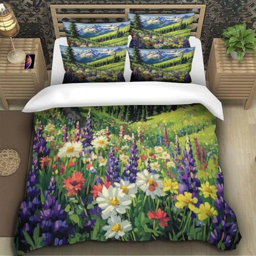 Parure de lit paysage de montagne en microfbre 200x200 cm avec housse de couette imprimée 3D