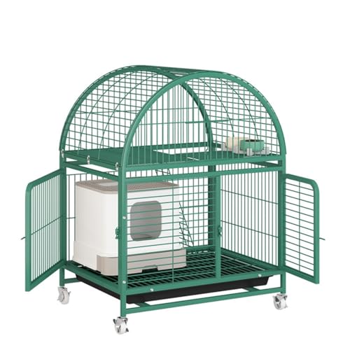 猫ケージ 特大スペース 多層屋内ホーム 屋外猫用エンクロージャ 大型猫ケージ ベビーサークル 1〜3匹の猫用 ガーデン 屋根付き猫用ヴィラ ハンモックプラットフォーム ペット小屋 猫別荘 2階建て猫巣 猫クライミングフレーム 猫 ゲージ (グリーン, 二層